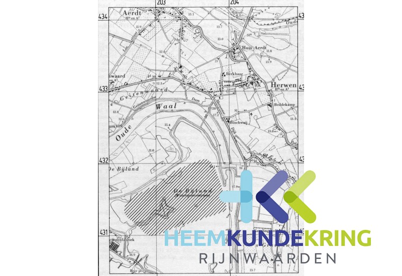 verd106 Topografische kaart het gearceerde gedeelte geeft weer waar het castellum Carvium heeft gelegen F00003272